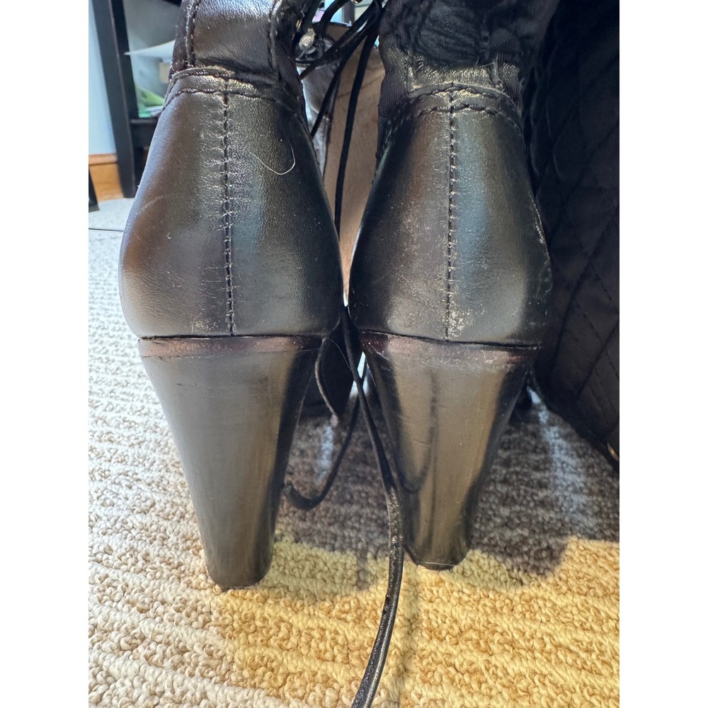 Michael Kors Black Quilted Leather Lace Up High Heel Boots Womens 8M Gold - Picture 5 of 11